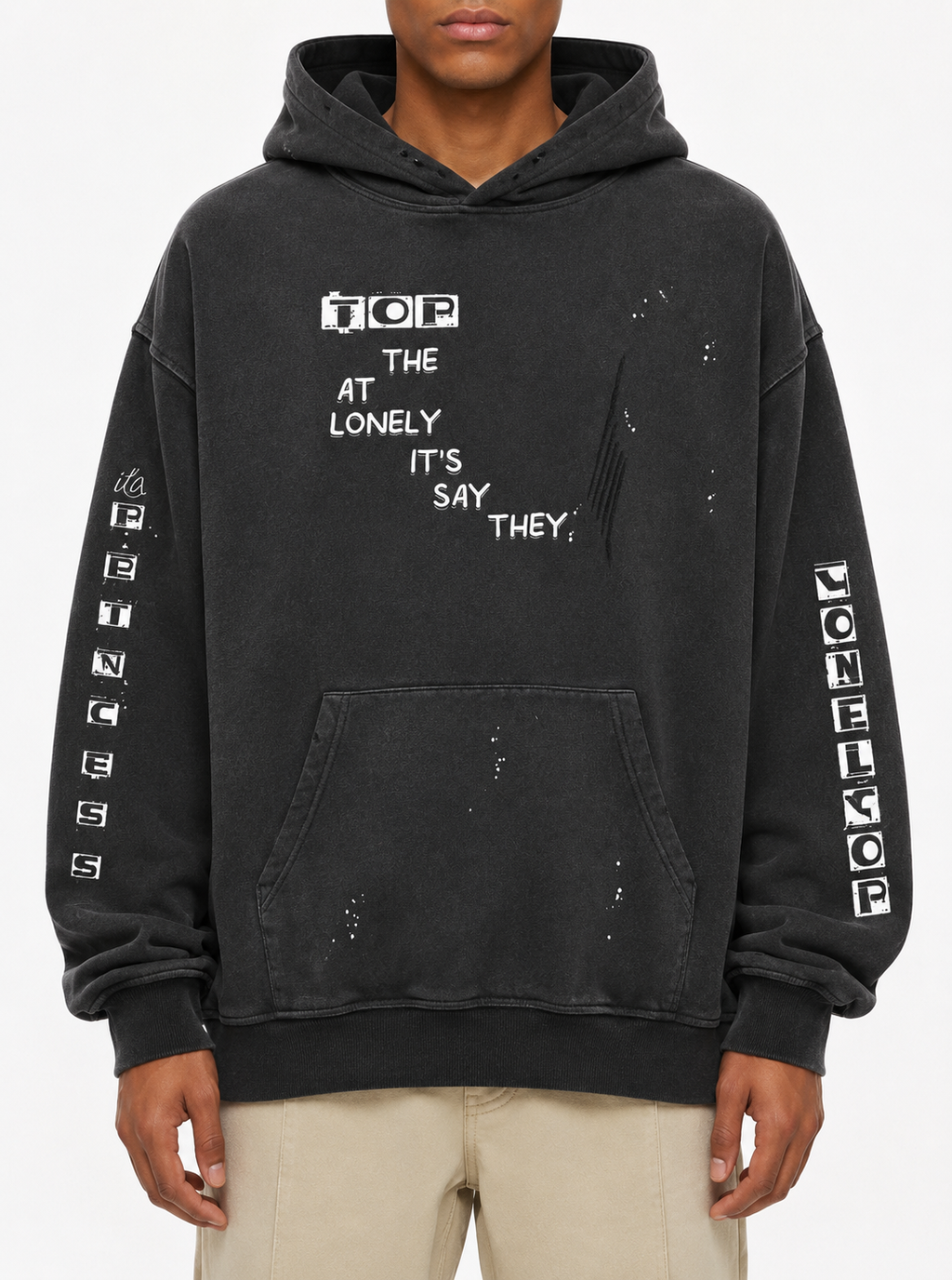 Vintage Washed Frayed Fleece Hoodie