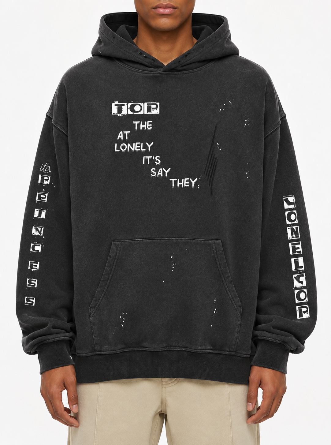 Vintage Washed Frayed Fleece Hoodie