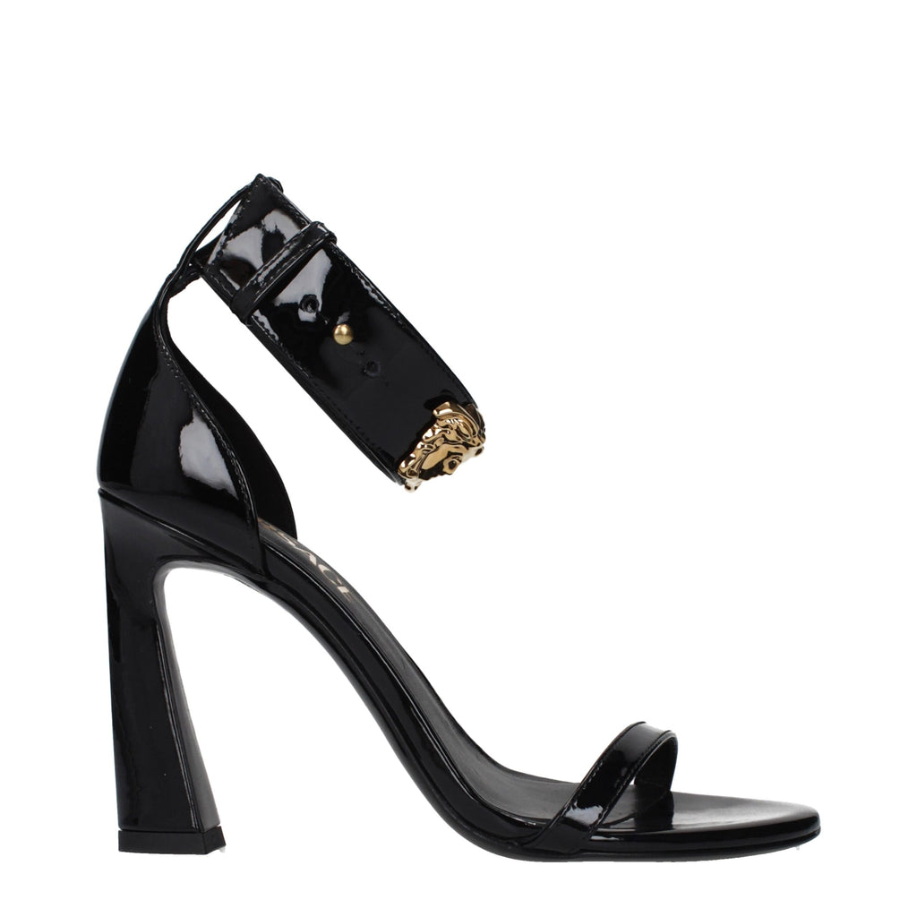 Versace Black Leather Stiletto Heel Sandals