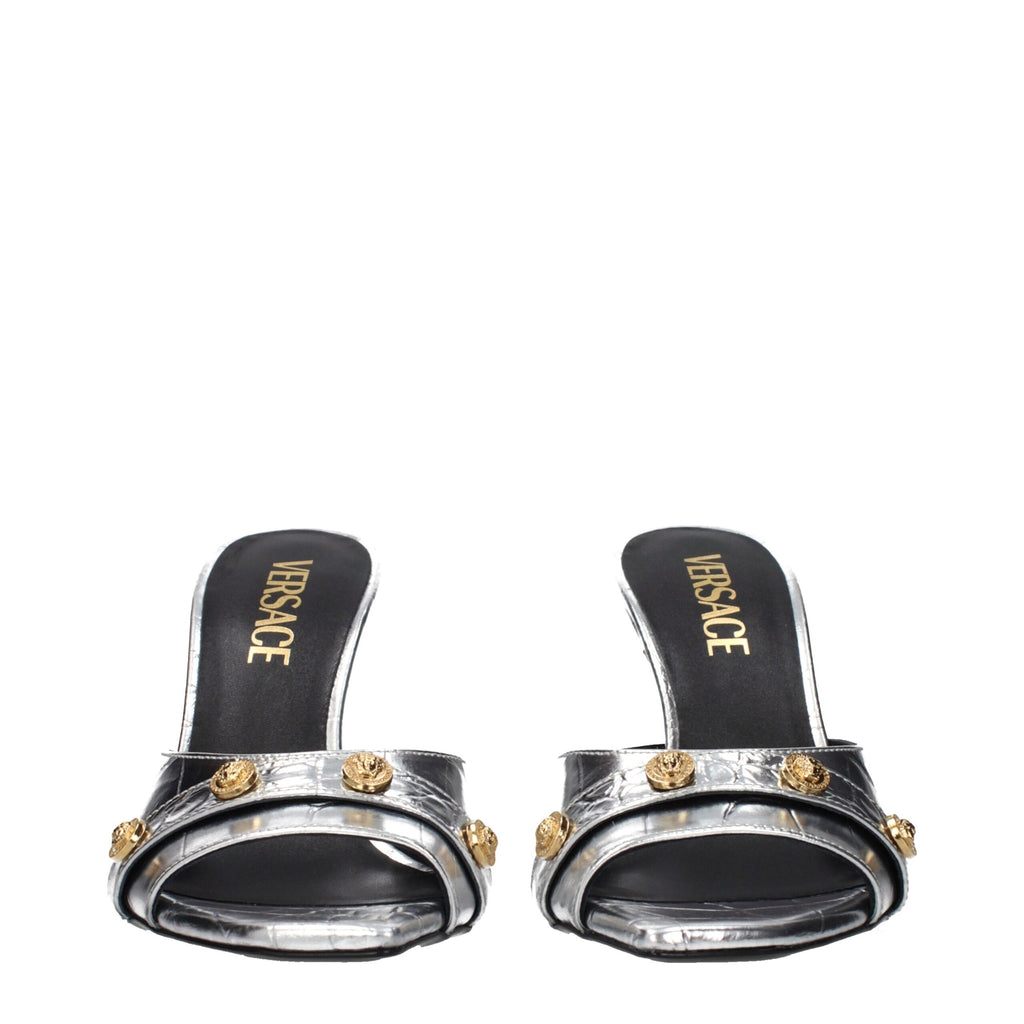 Versace Gray Leather Stiletto Heel Sandals