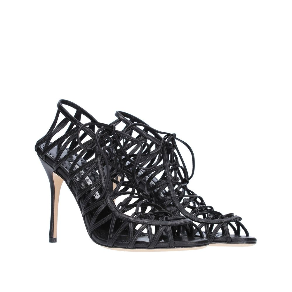 Manolo Blahnik Black Leather Stiletto Heel Sandals