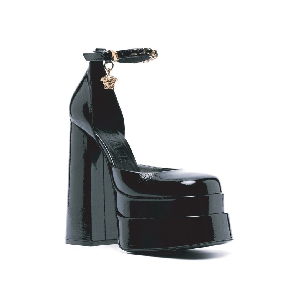 Versace Black Calfskin Platform Sandals