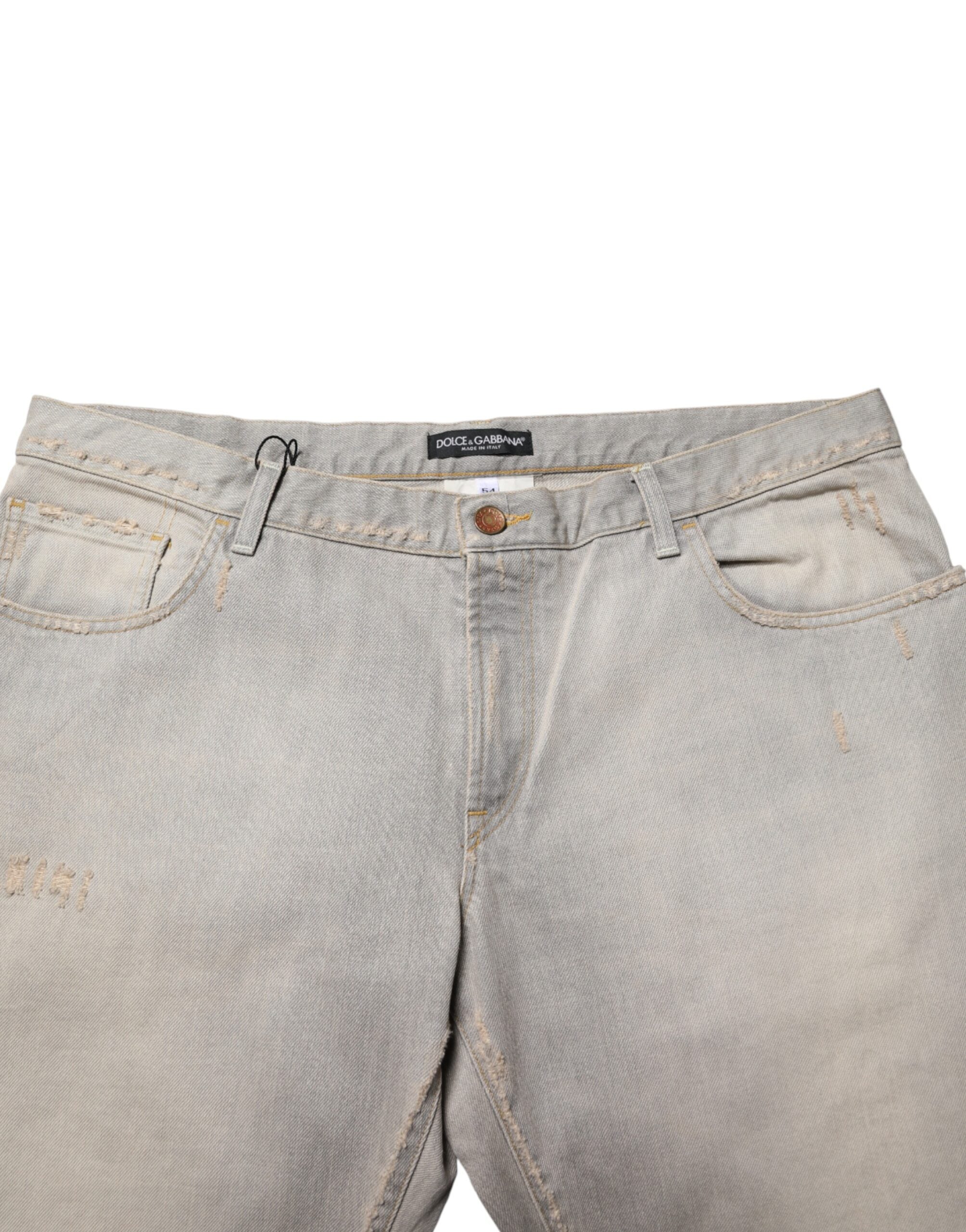 Dolce & Gabbana Light Gray Cotton Straight Denim Trouser Jeans