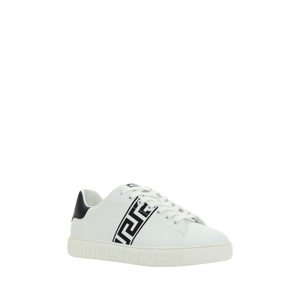 Versace White Calf Leather Bos Taurus Low Top Sneakers