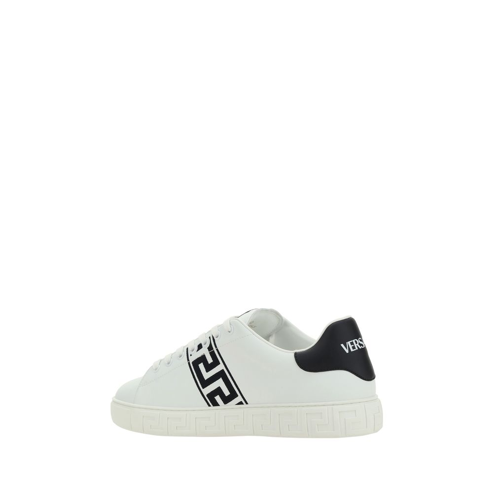 Versace White Calf Leather Bos Taurus Low Top Sneakers