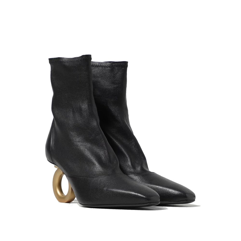 Salvatore Ferragamo Black Lamb Leather High Heel Boots