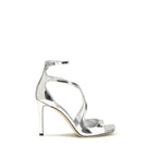 Jimmy Choo Silver Calf Leather Bos Taurus Stiletto Heel Sandals