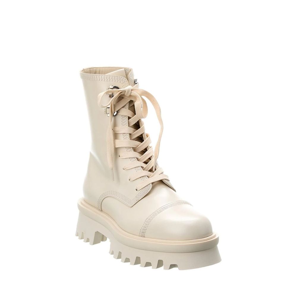 Salvatore Ferragamo White Calfskin Lace-Up Boots