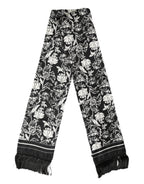 Authentic Designer Dolce & Gabbana Black White Silk Floral Print Fringe 136cm X 15.5cm  Scarf