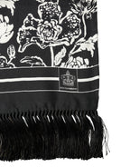 Authentic Designer Dolce & Gabbana Black White Silk Floral Print Fringe 136cm X 15.5cm  Scarf