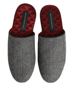 Authentic Designer Dolce & Gabbana Grey Herringbone Cashmere Red Slippers Shoes