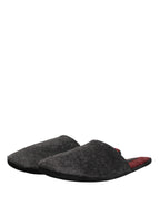 Authentic Designer Dolce & Gabbana Dark Grey Charcoal Wool Red Slippers Shoes