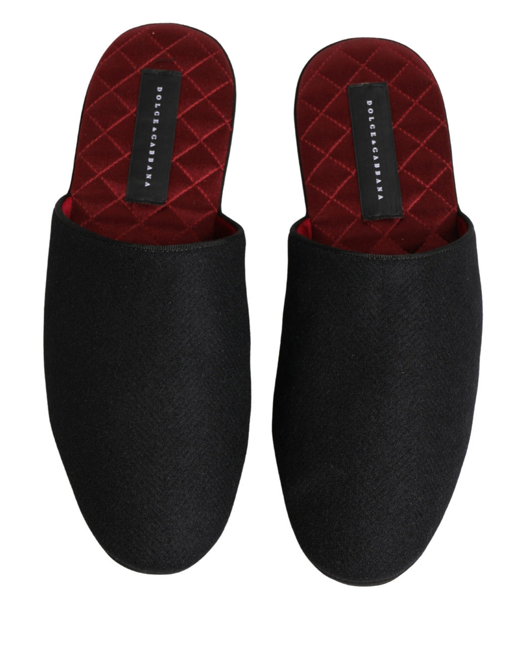 Authentic Designer Dolce & Gabbana Black Wool Cashmere Red Quilted Slippers Shoes