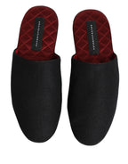 Authentic Designer Dolce & Gabbana Black Wool Cashmere Red Quilted Slippers Shoes