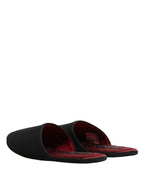 Authentic Designer Dolce & Gabbana Black Wool Cashmere Red Quilted Slippers Shoes