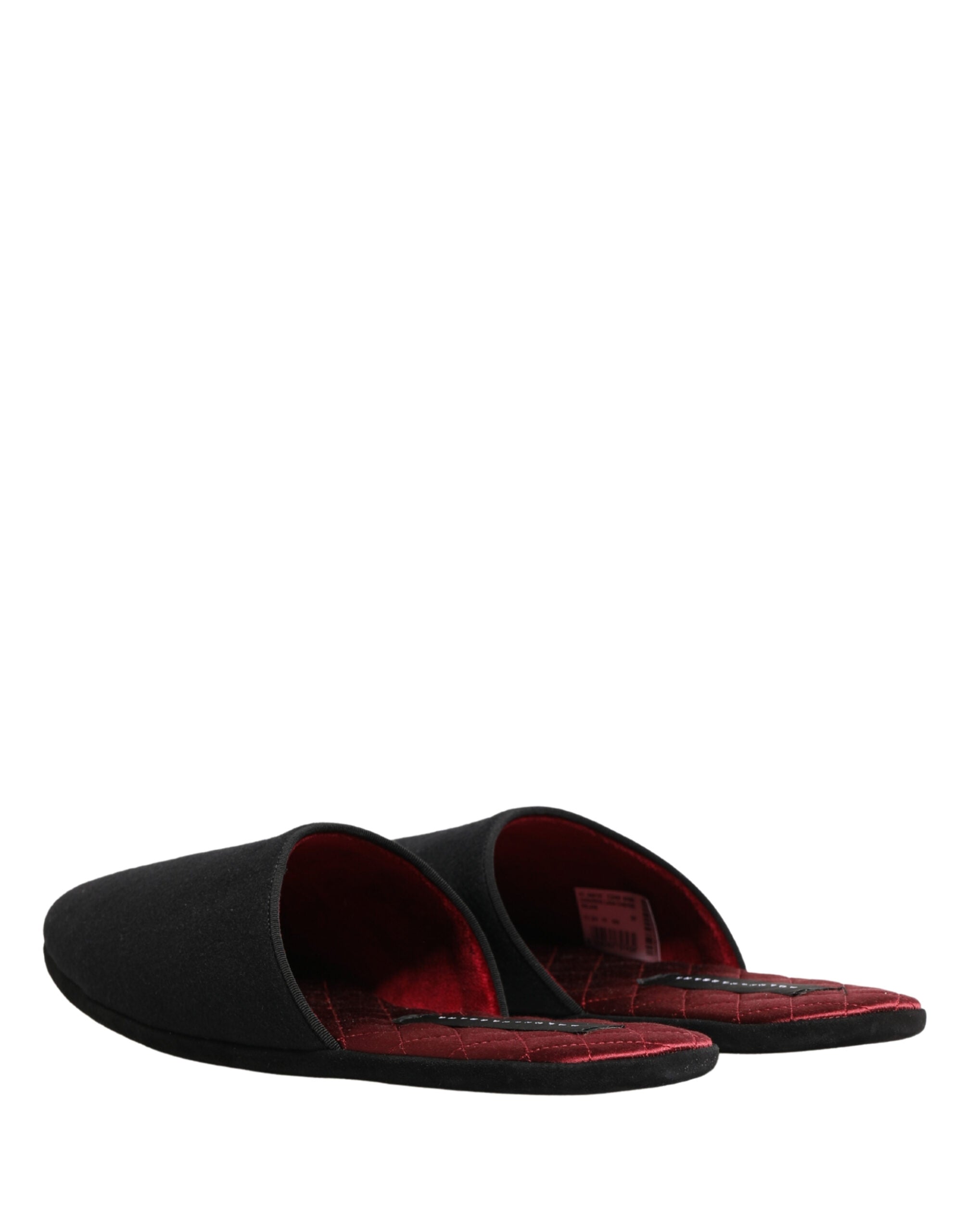 Authentic Designer Dolce & Gabbana Black Wool Cashmere Red Quilted Slippers Shoes