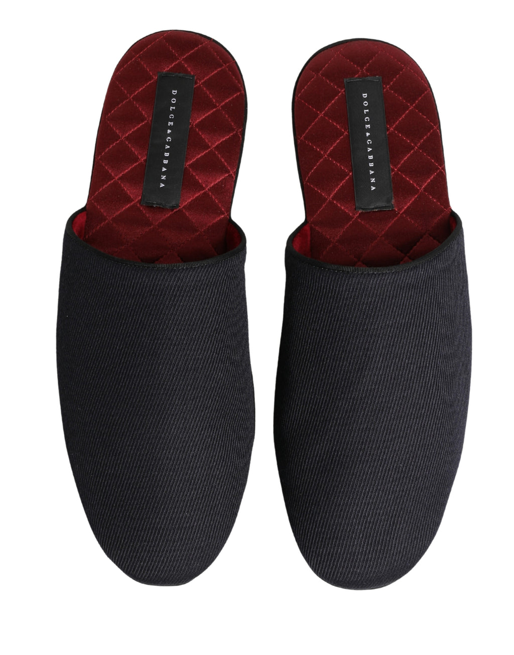 Authentic Designer Dolce & Gabbana Dark Navy Wool Cotton Red Chevron Slippers Shoes