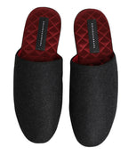 Authentic Designer Dolce & Gabbana Anthracite Wool Cashmere Quilted Slippers Shoes