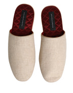 Authentic Designer Dolce & Gabbana Beige Shetland Wool Red Quilted Slippers Shoes