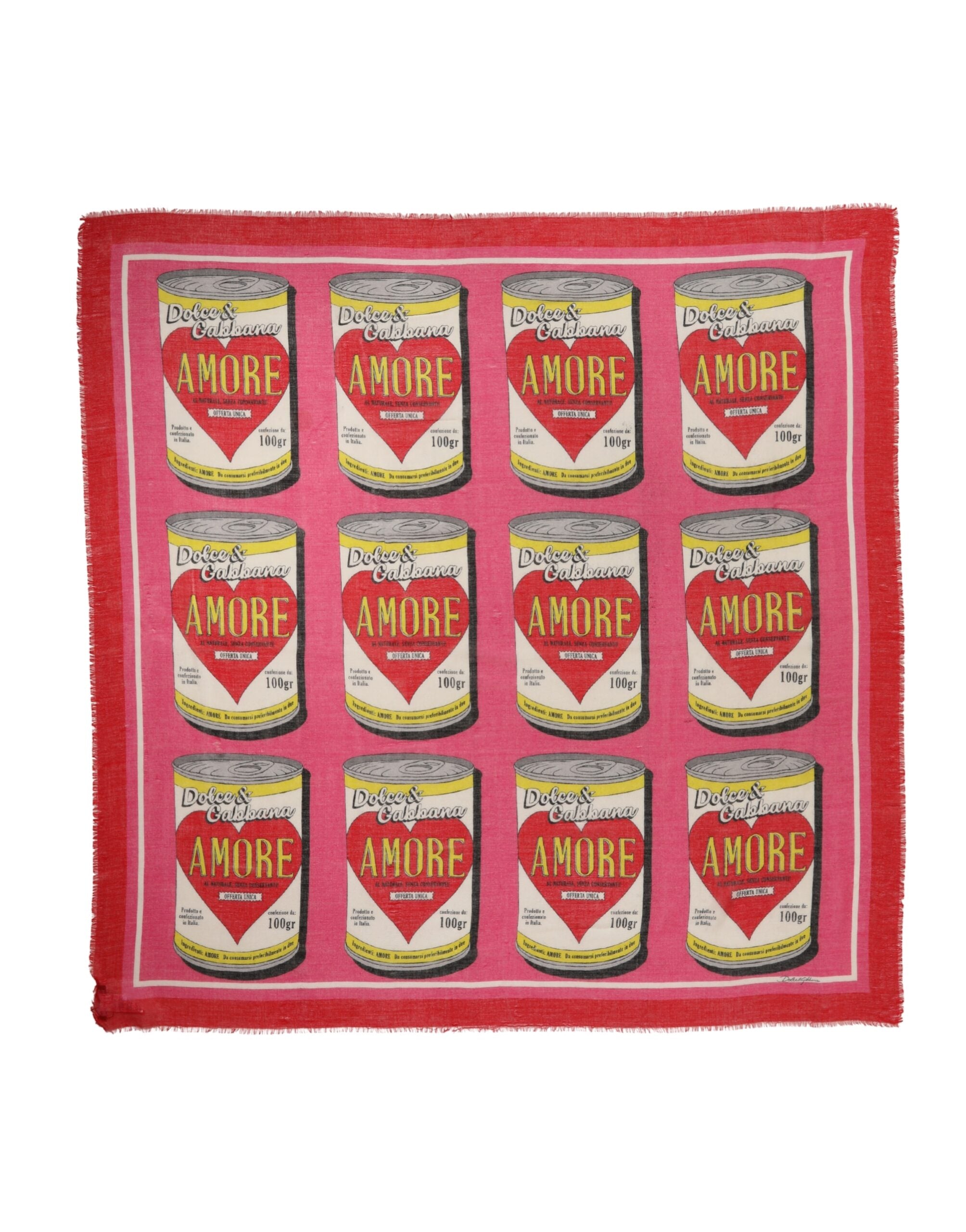 Authentic Designer Dolce & Gabbana Pink DG Amore Print Neck Square Shawl 140cm x 140cm Scarf