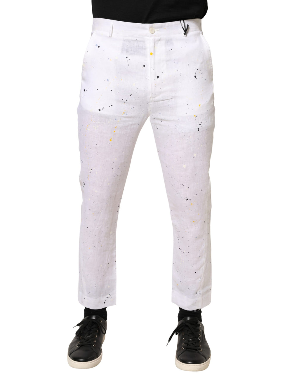 Authentic Designer Daniele Alessandrini White Paint Print SkinnyFit Trouser Pants