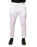Authentic Designer Daniele Alessandrini White Paint Print SkinnyFit Trouser Pants