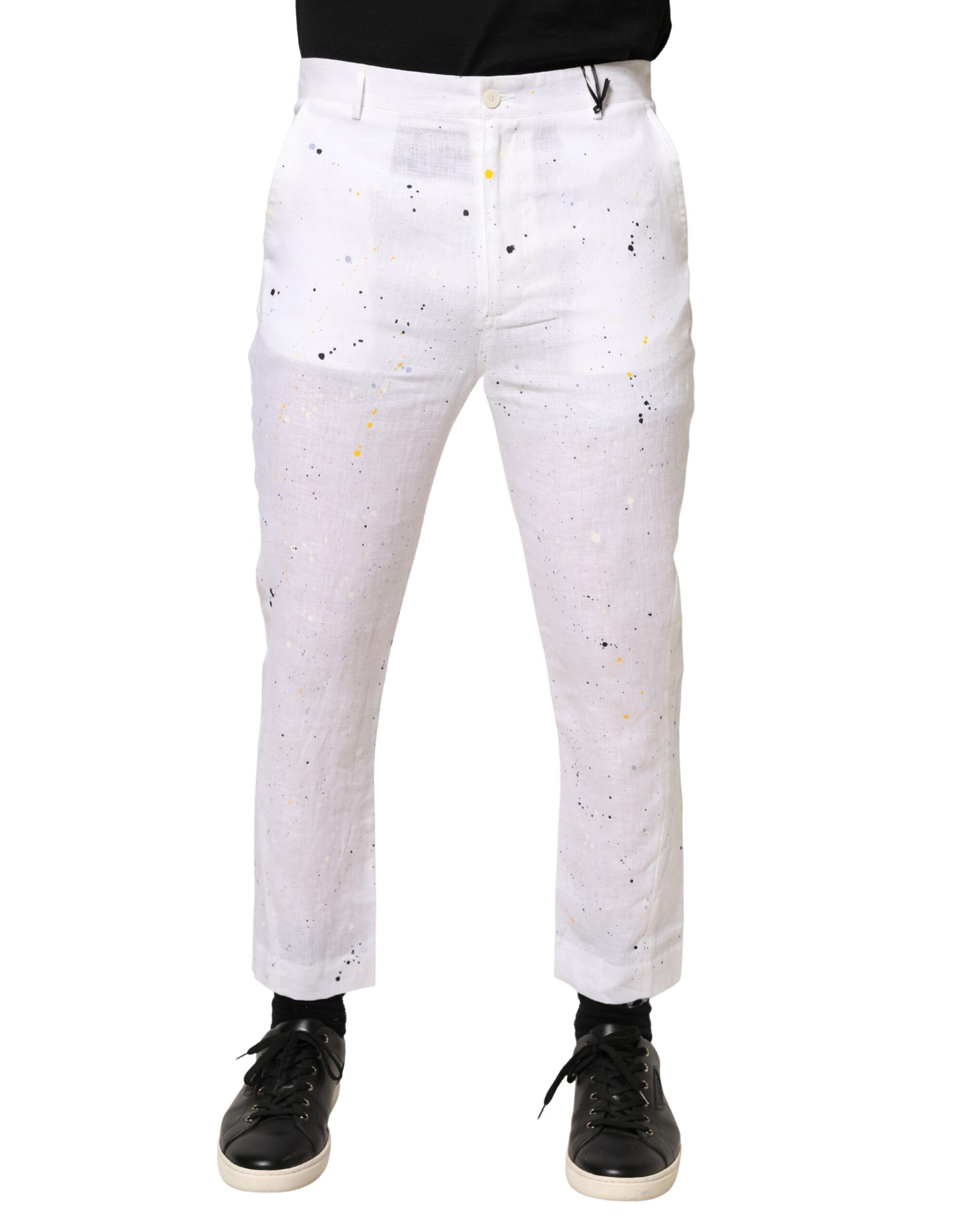 Authentic Designer Daniele Alessandrini White Paint Print SkinnyFit Trouser Pants