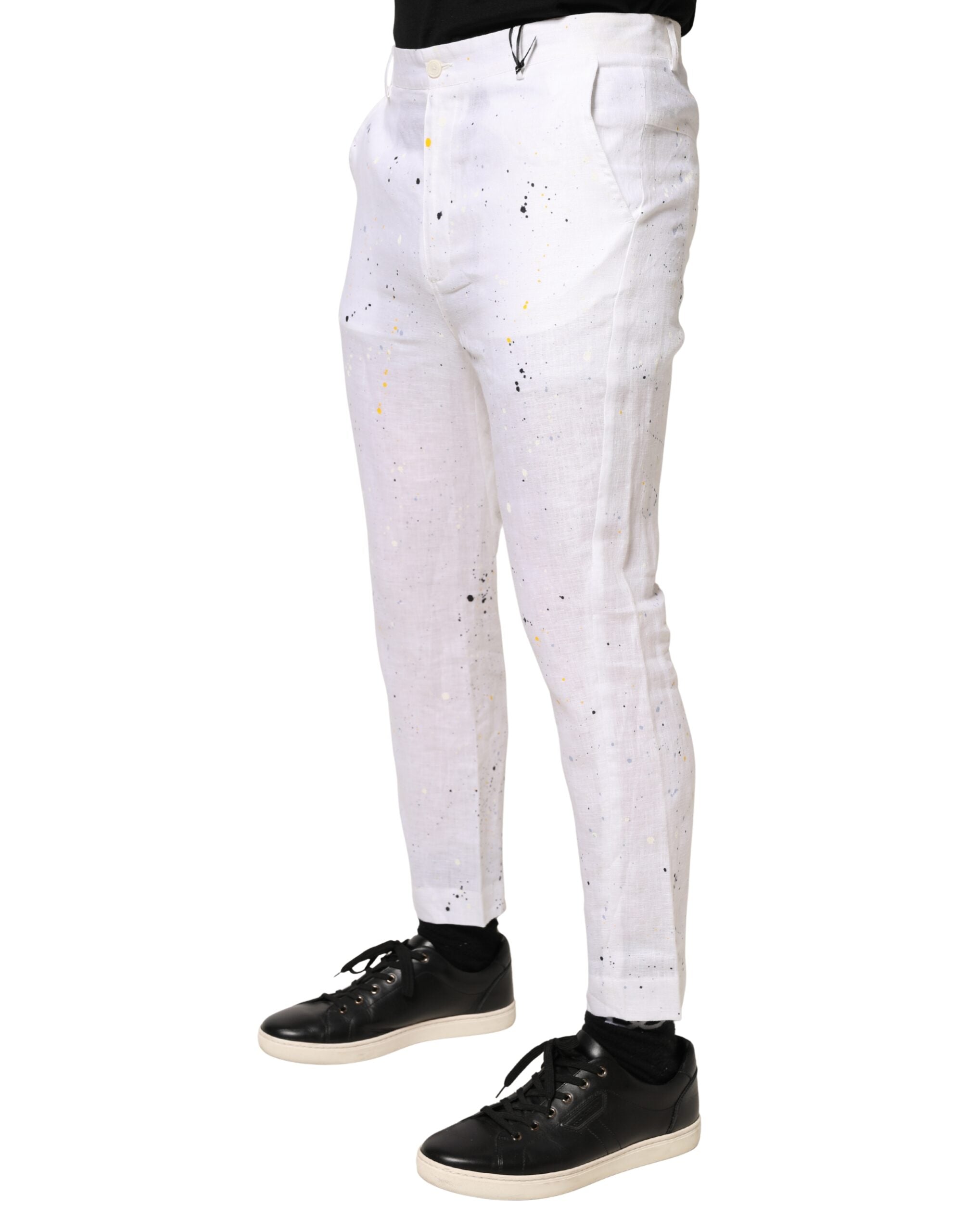 Authentic Designer Daniele Alessandrini White Paint Print SkinnyFit Trouser Pants