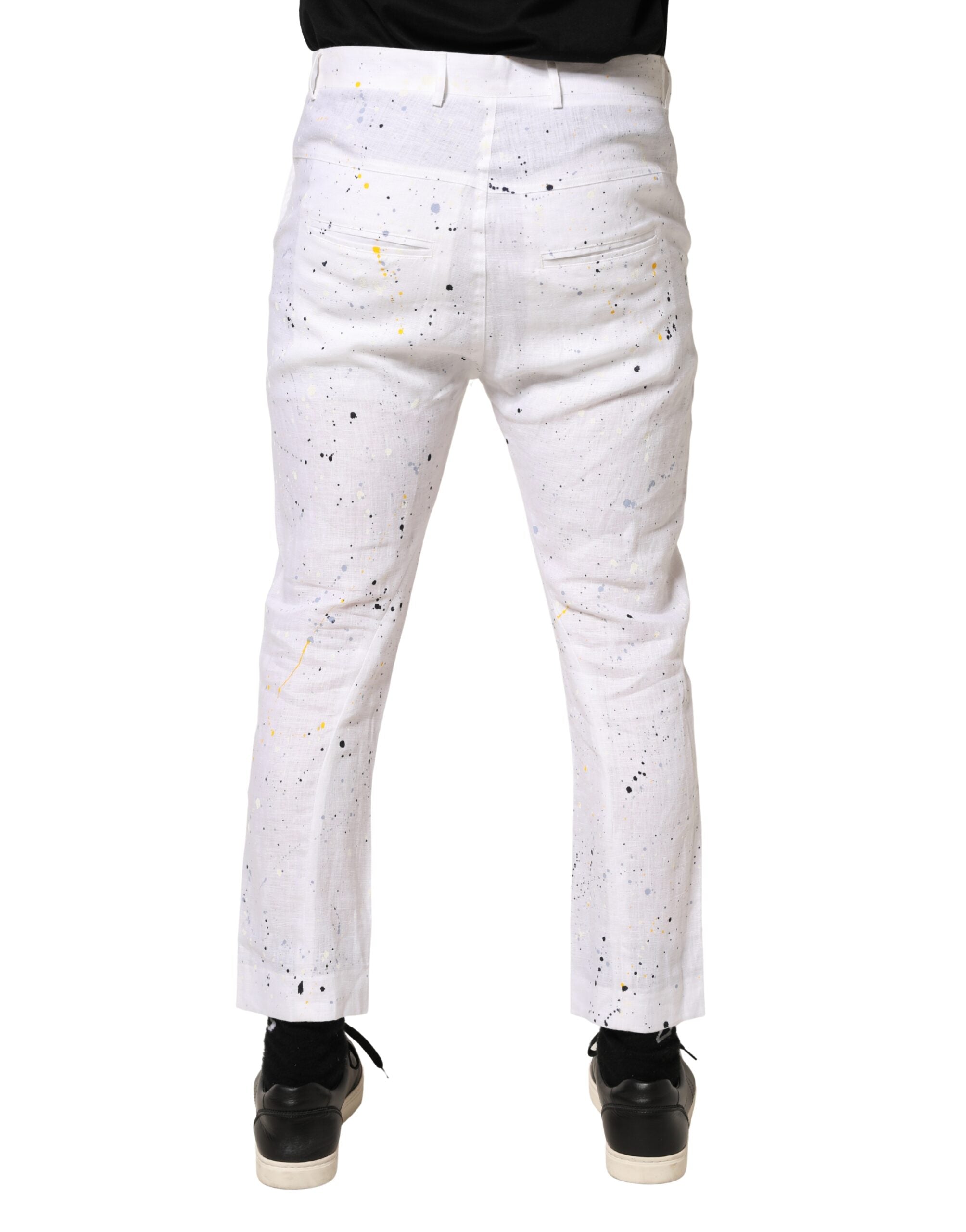 Authentic Designer Daniele Alessandrini White Paint Print SkinnyFit Trouser Pants