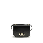 Ferragamo Black Calf Leather Bos Taurus Shoulder Bag