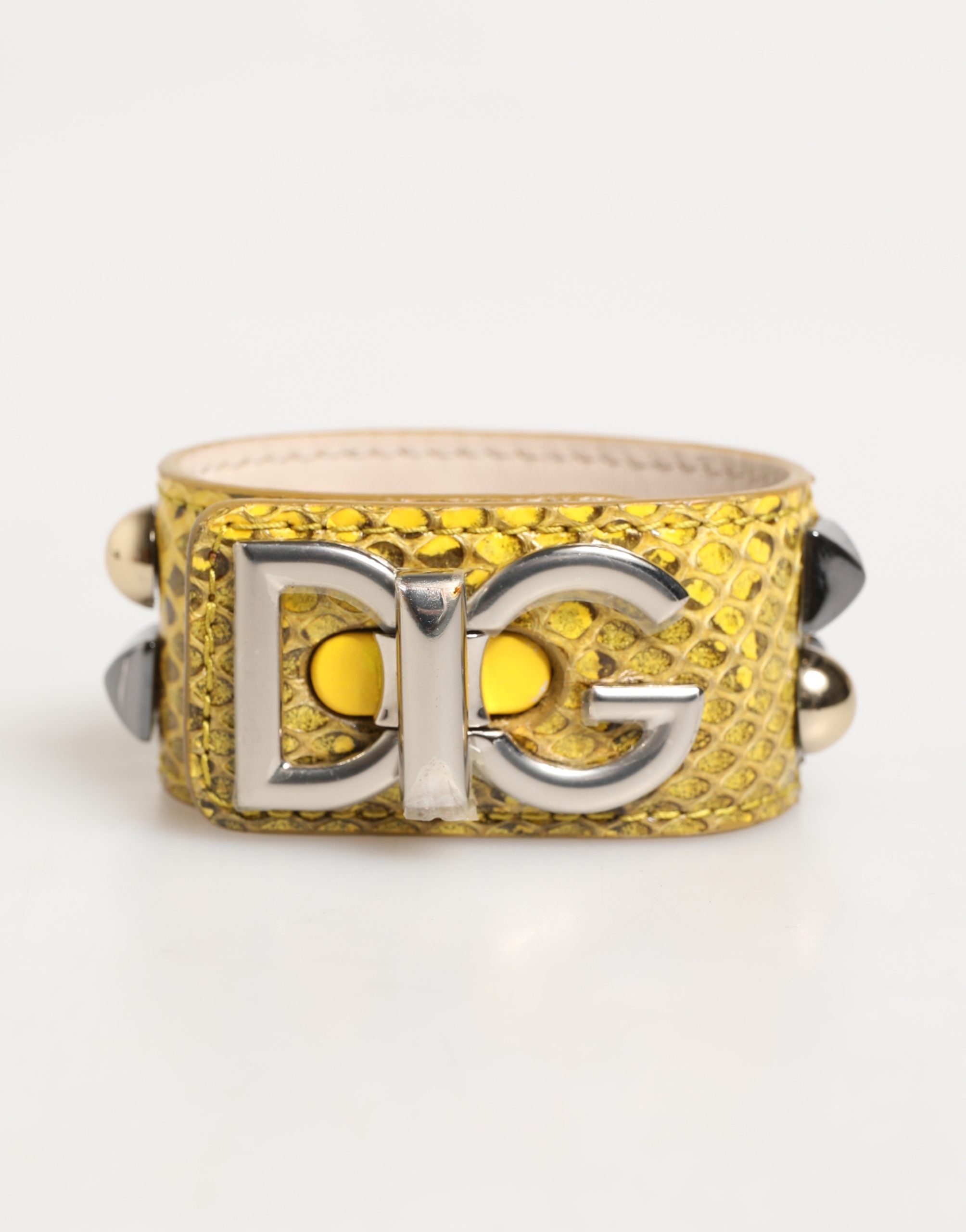 Dolce & Gabbana Yellow Leather Cuff Studded Embellished Bracelet
