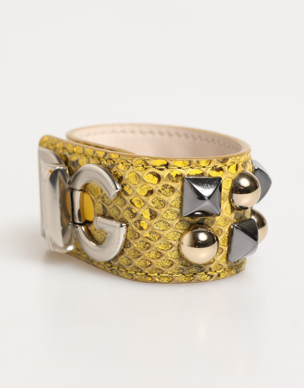 Dolce & Gabbana Yellow Leather Cuff Studded Embellished Bracelet