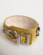 Dolce & Gabbana Yellow Leather Cuff Studded Embellished Bracelet