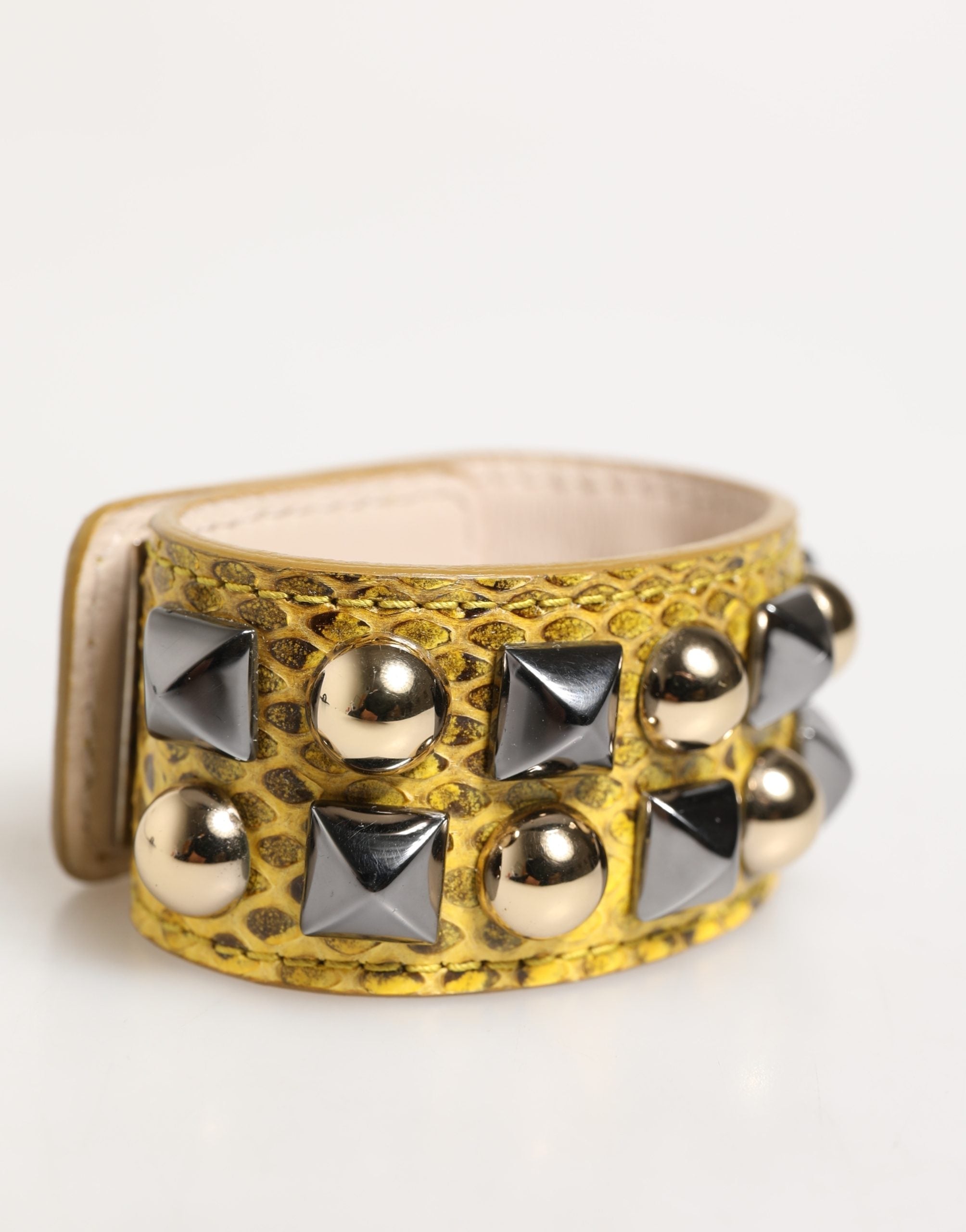 Dolce & Gabbana Yellow Leather Cuff Studded Embellished Bracelet