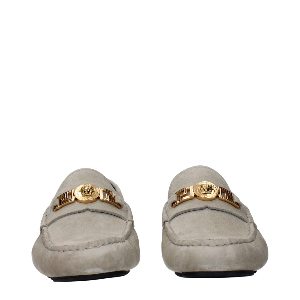 Versace Gray Leather Slip-On Loafers