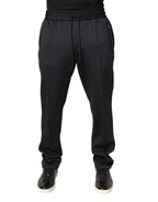 Authentic Designer Dolce & Gabbana Black Polyester Skinny Jogger Trouser Pants