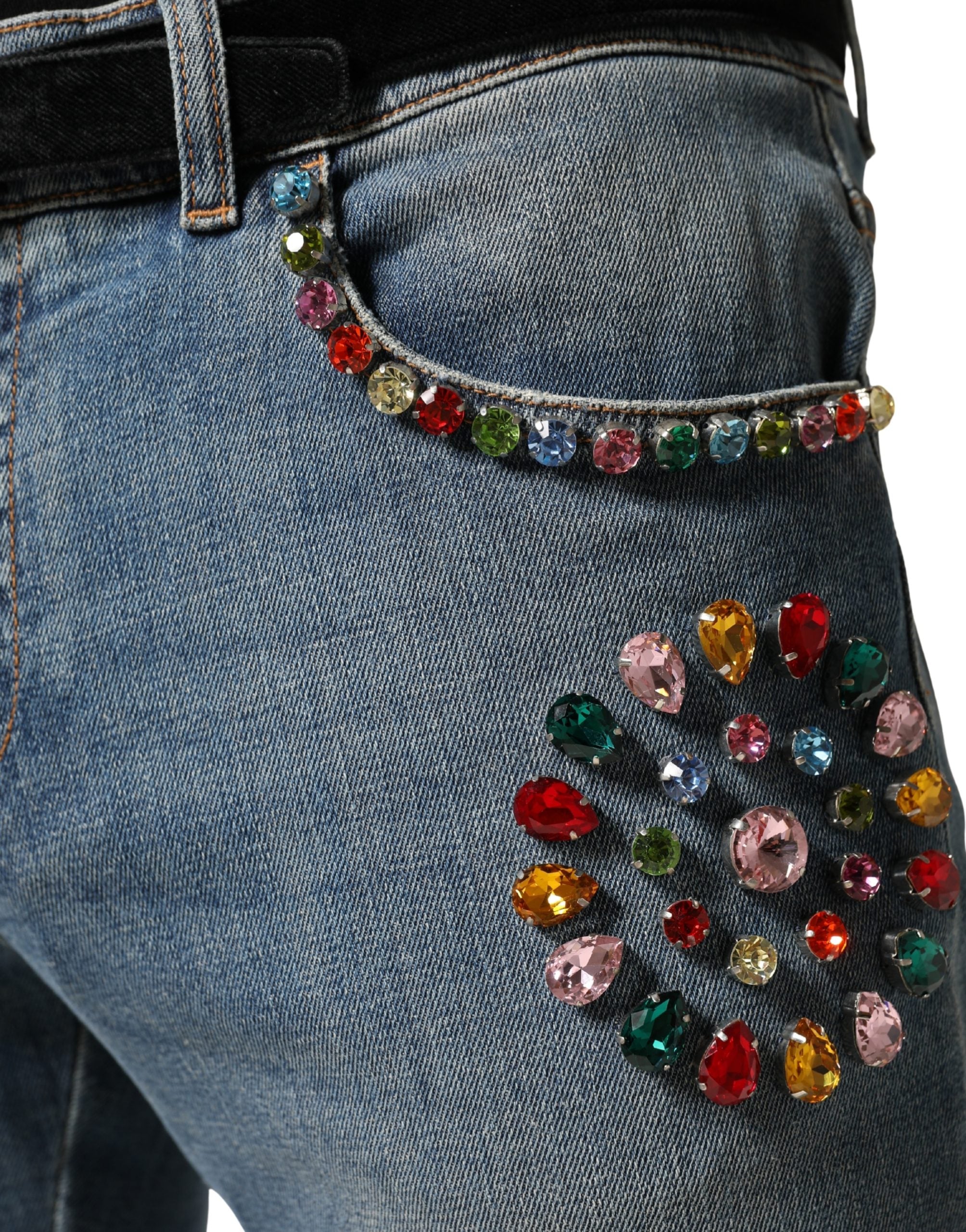 Authentic Designer Dolce & Gabbana Blue Embellished Loose Cotton Men Denim Jeans