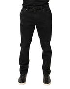 Authentic Designer Dolce & Gabbana Black Tattered Skinny Cotton Denim Jeans