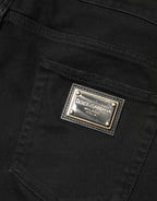 Authentic Designer Dolce & Gabbana Black Tattered Skinny Cotton Denim Jeans