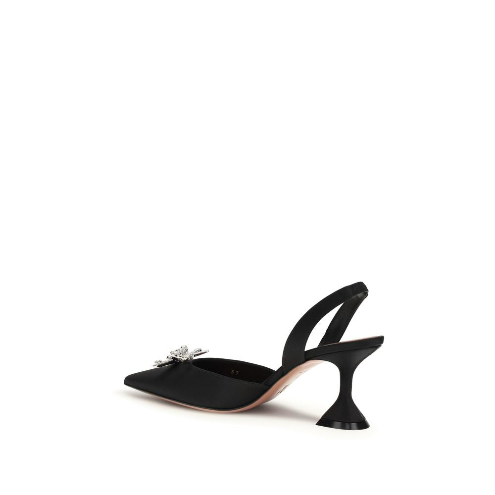 Amina Muaddi Black Silk High Heel Pumps
