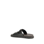 Ferragamo Black Calf Leather Bos Taurus Flat Sandals