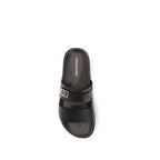 Ferragamo Black Calf Leather Bos Taurus Flat Sandals