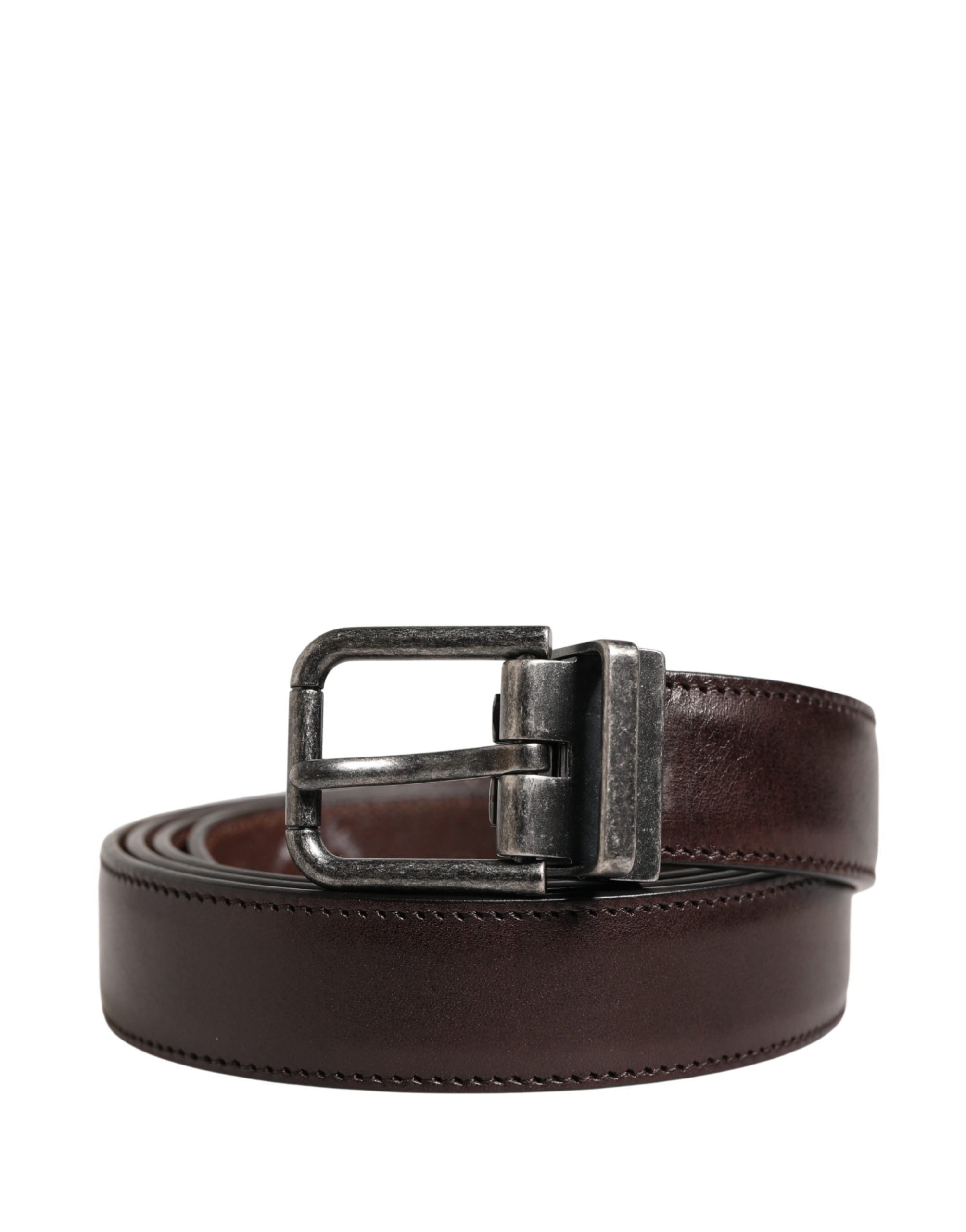 Authentic Designer Dolce & Gabbana Men Brown Classic Leather Metal Buckle Belt
