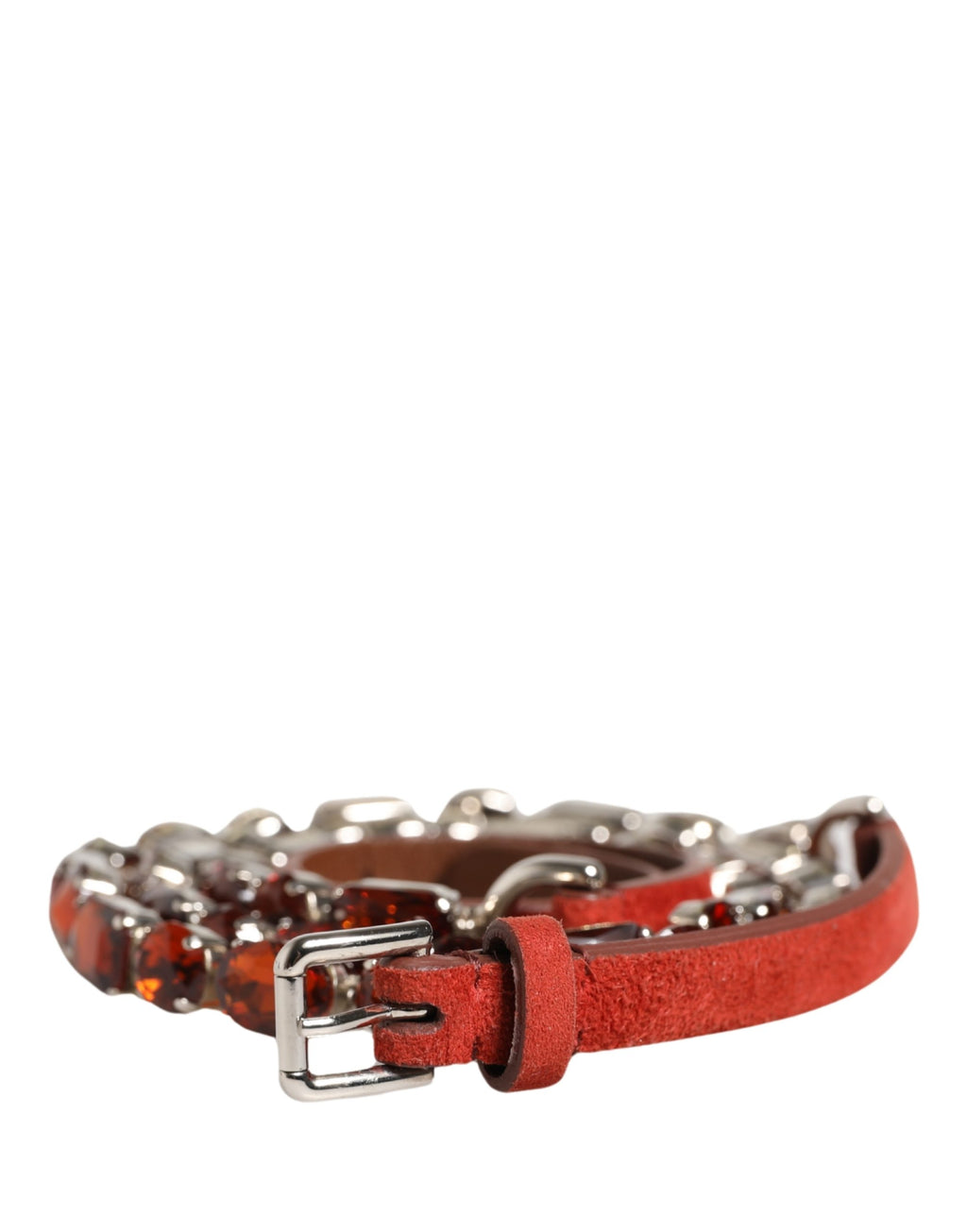Authentic Designer Dolce & Gabbana Red Velvet Crystals Chain Embellished Belt