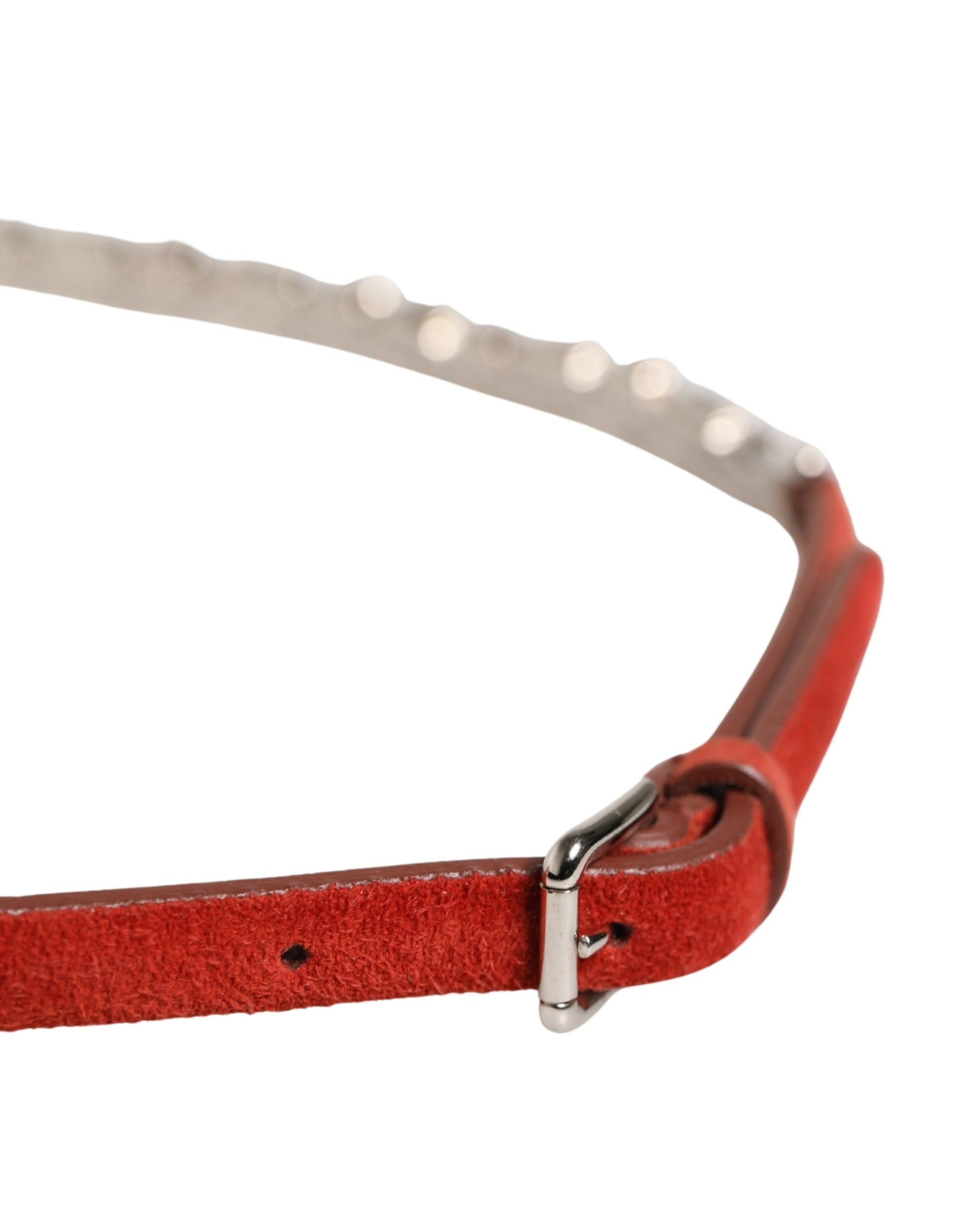 Authentic Designer Dolce & Gabbana Red Velvet Crystals Chain Embellished Belt