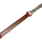 Authentic Designer Dolce & Gabbana Red Velvet Crystals Chain Embellished Belt