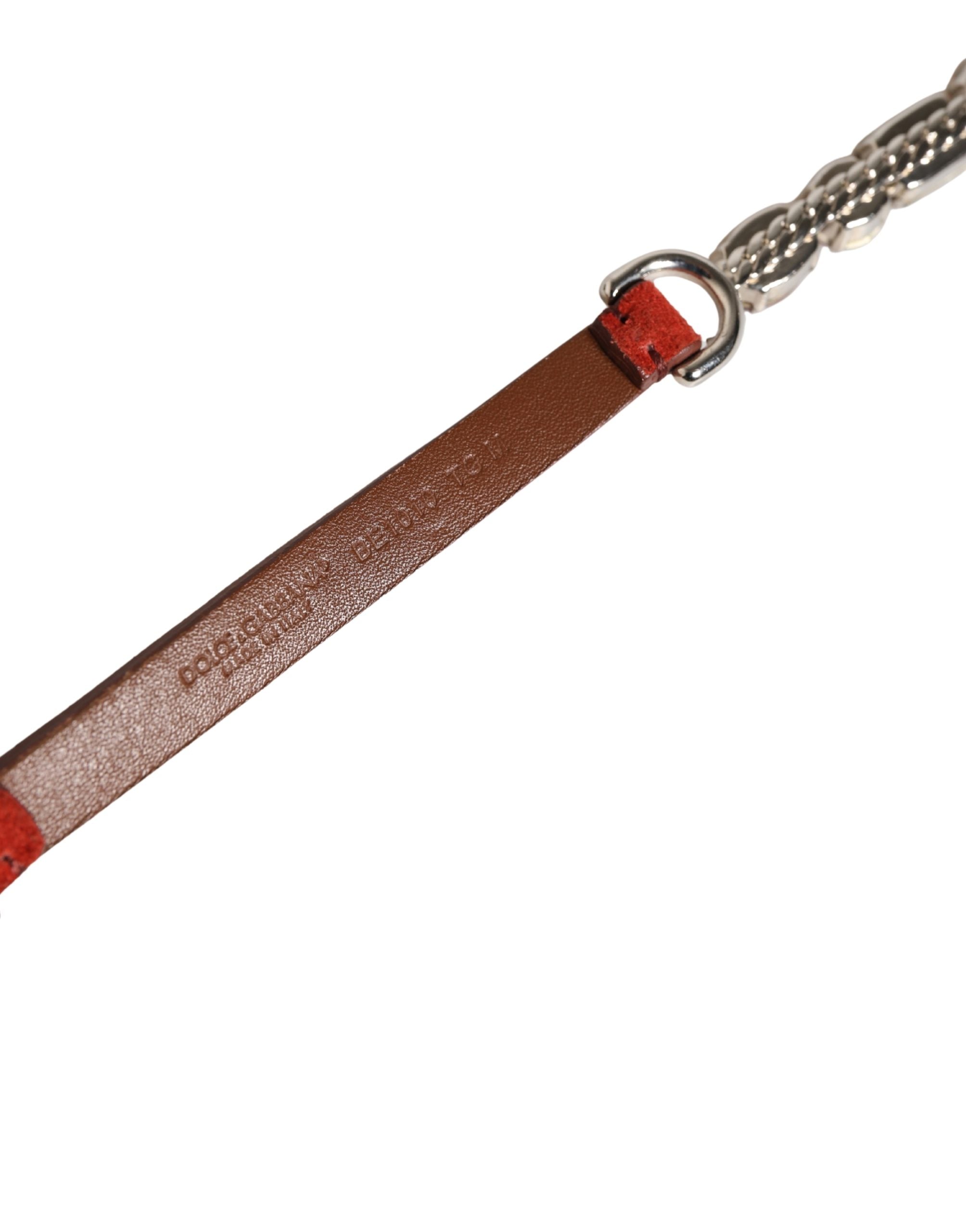 Authentic Designer Dolce & Gabbana Red Velvet Crystals Chain Embellished Belt