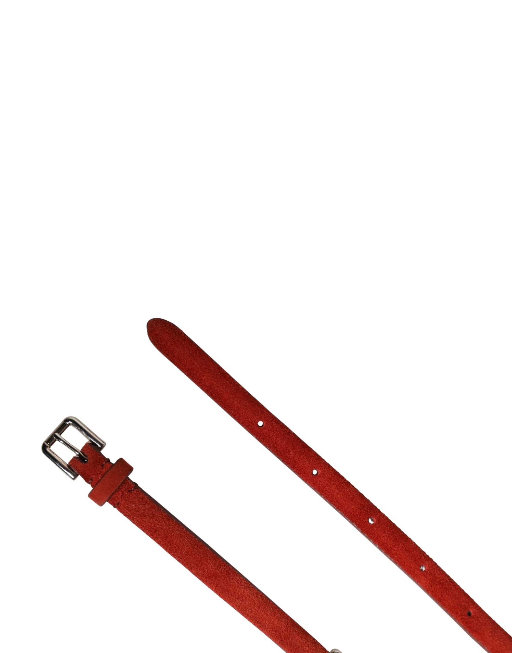 Authentic Designer Dolce & Gabbana Red Velvet Crystals Chain Embellished Belt