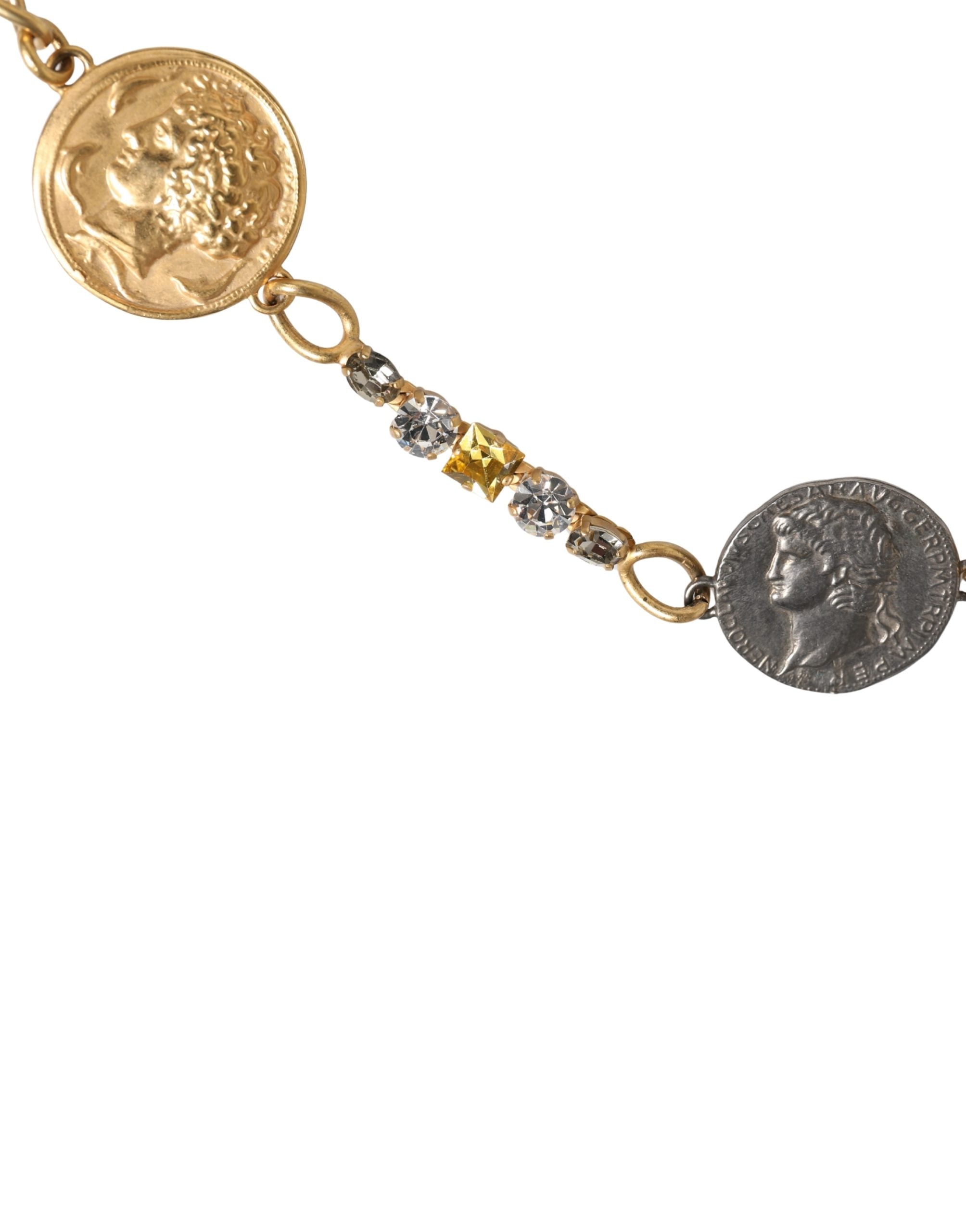 Authentic Designer Dolce & Gabbana Gold Brass Chain Coin Embellished Metal Buckle Belt