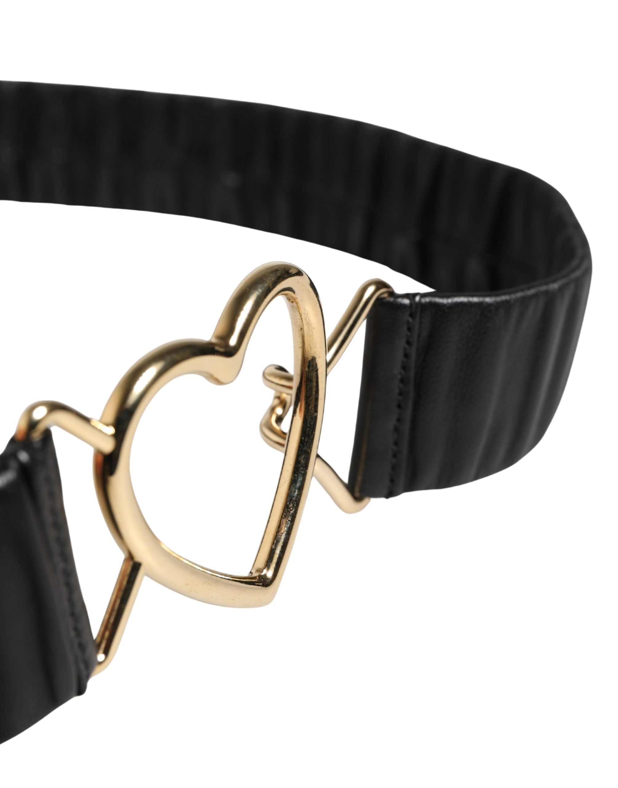 Authentic Designer Dolce & Gabbana Black Leather Gold Heart Metal Buckle Belt